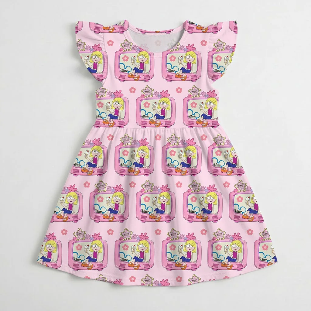 Disney Lizzie McGuire Character Pattern Mommy & Me Pink Dress, Mama Mini Family Matching Outfit - Image 3