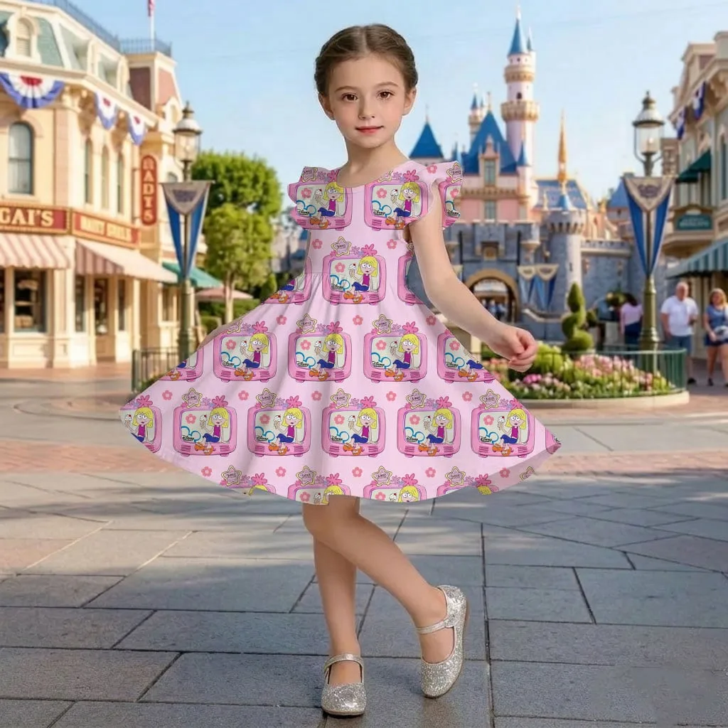 Disney Lizzie McGuire Character Pattern Mommy & Me Pink Dress, Mama Mini Family Matching Outfit - Image 6