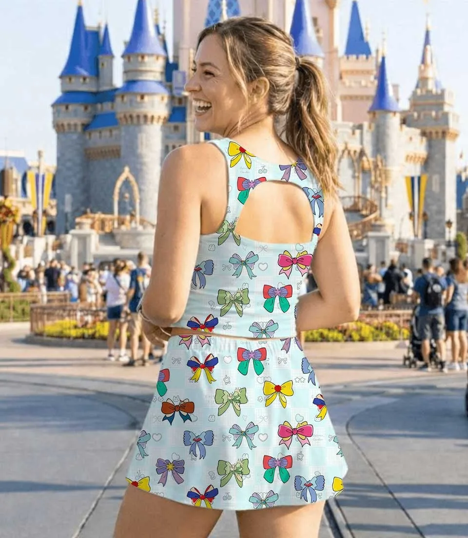 Women's Disney Princess Coquette Activewear Set, Cute Bow Athletic Dress & Skort Outfit - Image 8