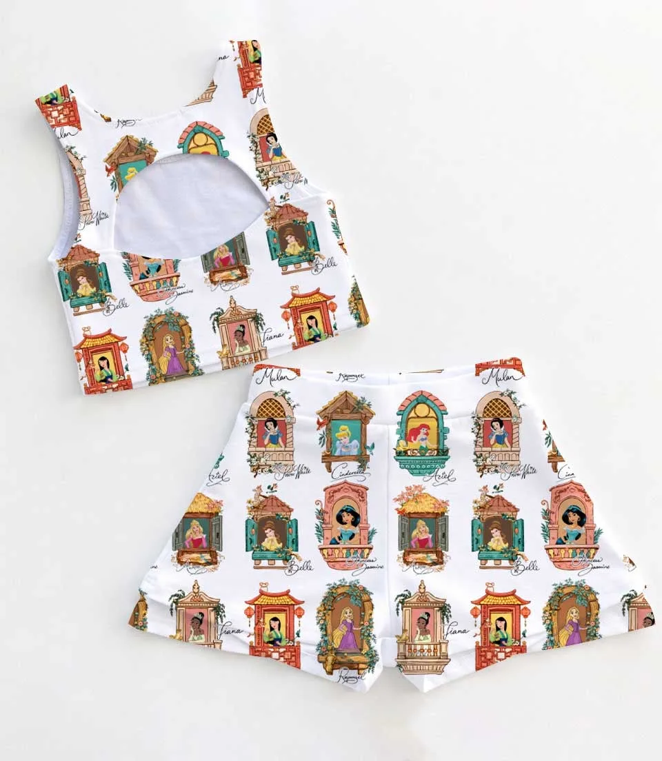 Retro Disney Princess Dress Set, Rapunzel Belle Cinderella Summer Vacation Outfit - Image 2