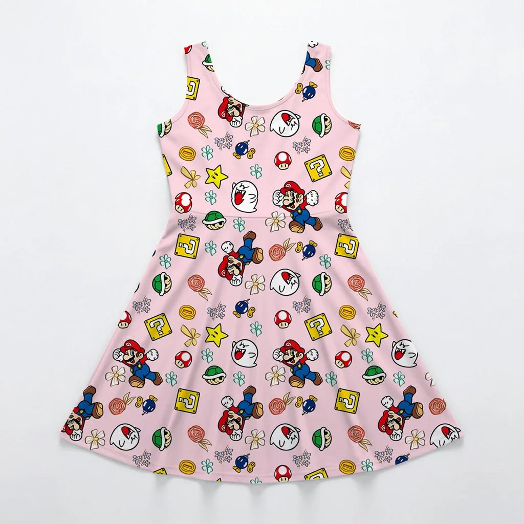 Super Mario Pink Pattern Mommy & Me Dress, Mama Mini Family Matching Outfit - Image 3