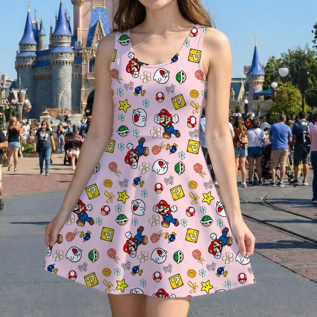 Super Mario Pink Pattern Mommy & Me Dress, Mama Mini Family Matching Outfit - Image 5