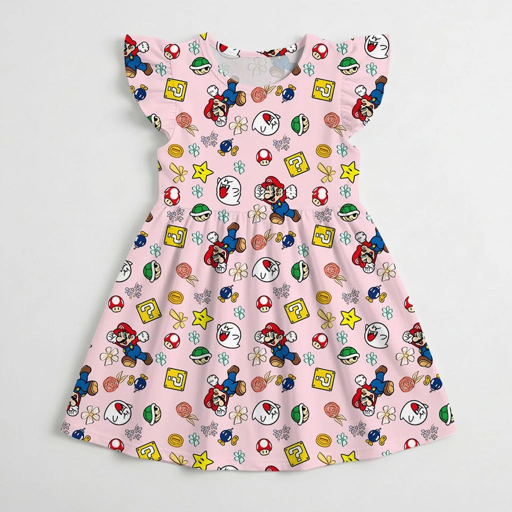 Super Mario Pink Pattern Mommy & Me Dress, Mama Mini Family Matching Outfit - Image 4