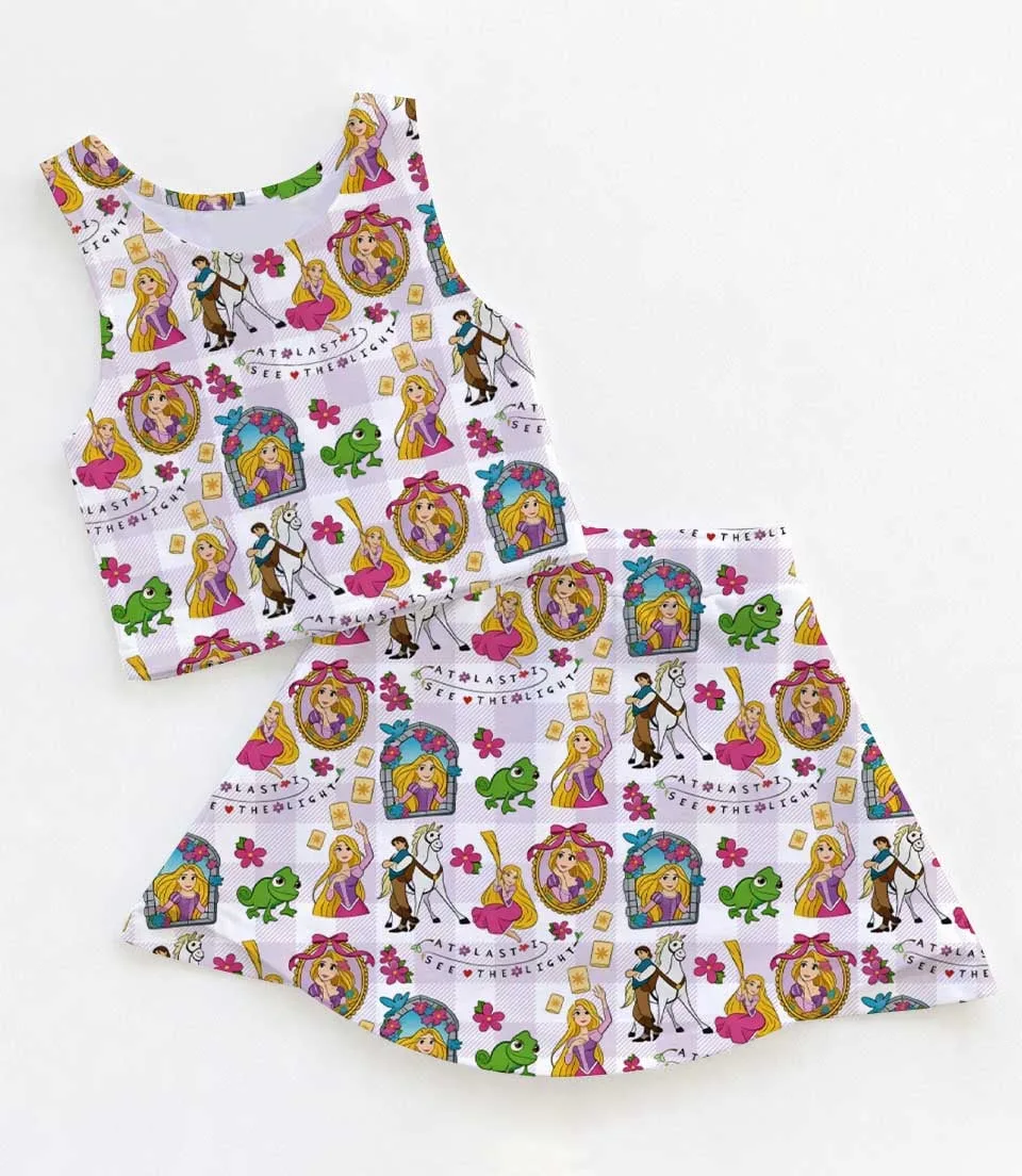 Women's Rapunzel Activewear Set, Pascal Lantern Sun Princess Athletic Dress & Skort Outfit, Mommy & Me Sportswear