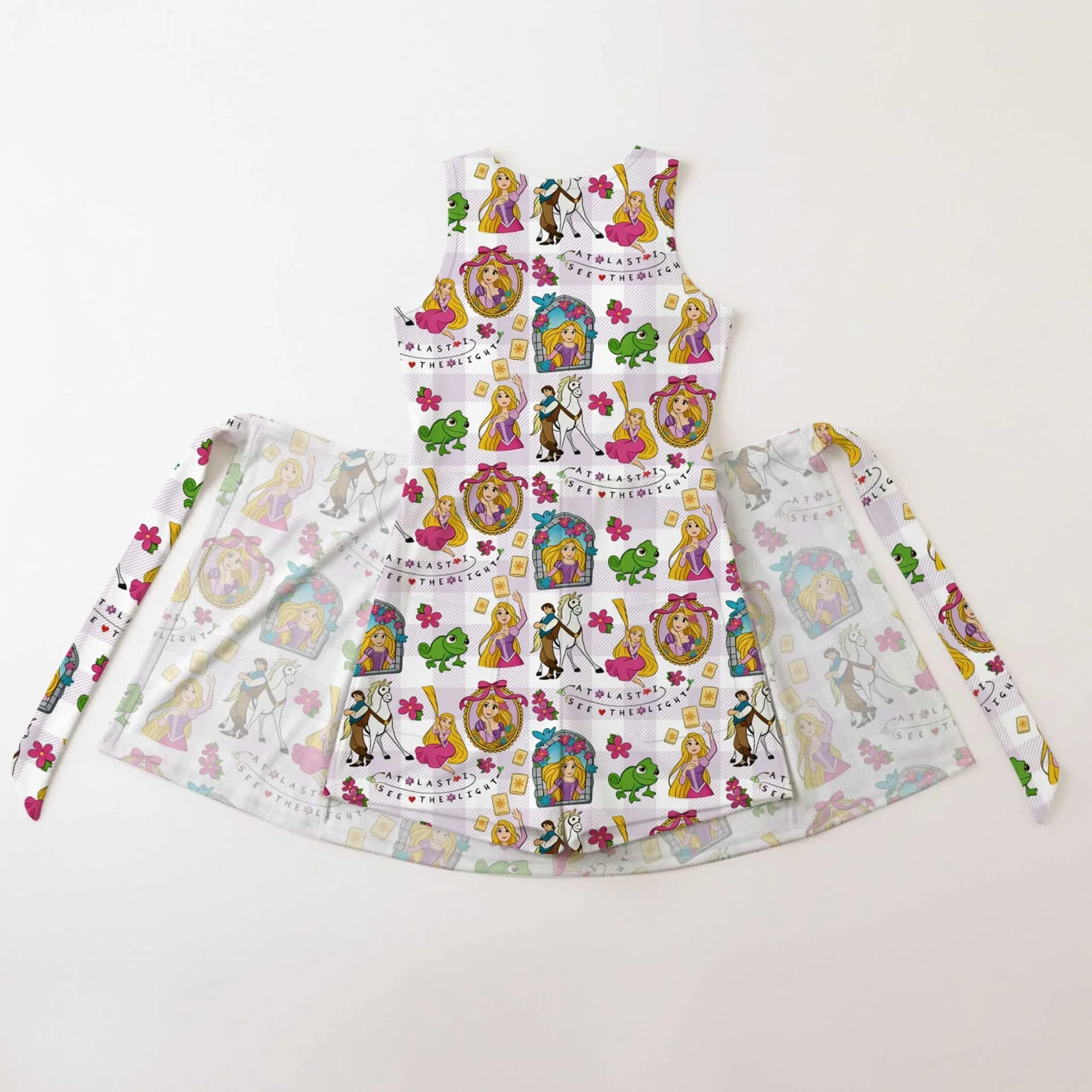 Girls Disney Tangled Pink Checkered Tennis Dress Skirt, Family Matching Outfit - Image 2
