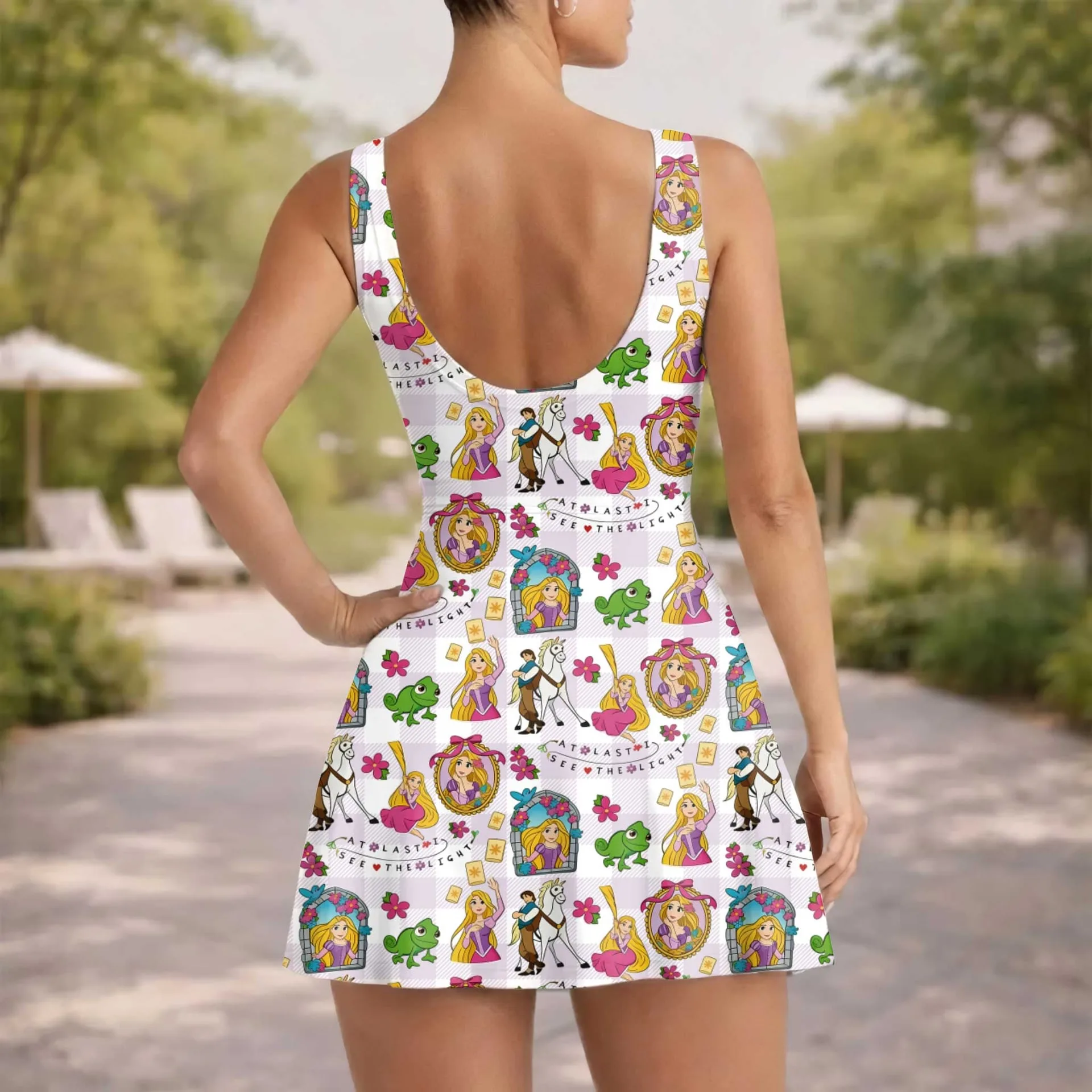 Girls Disney Tangled Pink Checkered Tennis Dress Skirt, Family Matching Outfit - Image 5