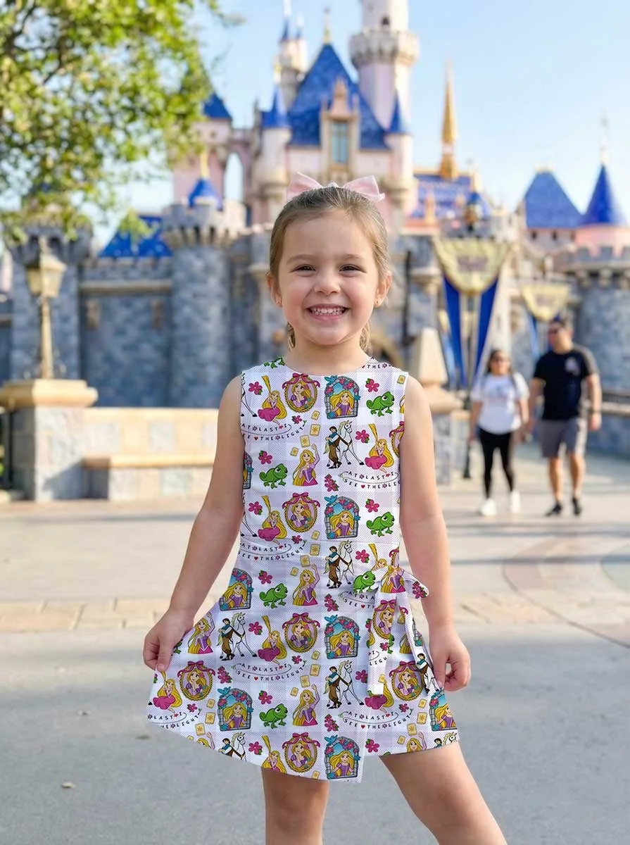 Girls Disney Tangled Pink Checkered Tennis Dress Skirt, Family Matching Outfit - Image 6