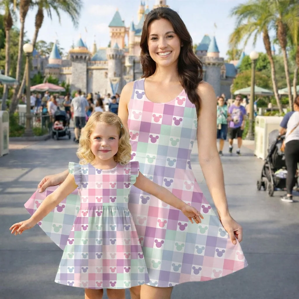 Disney Mickey Pastel Plaid Mommy & Me Dress, Mama Mini Family Matching Outfit - Image 2