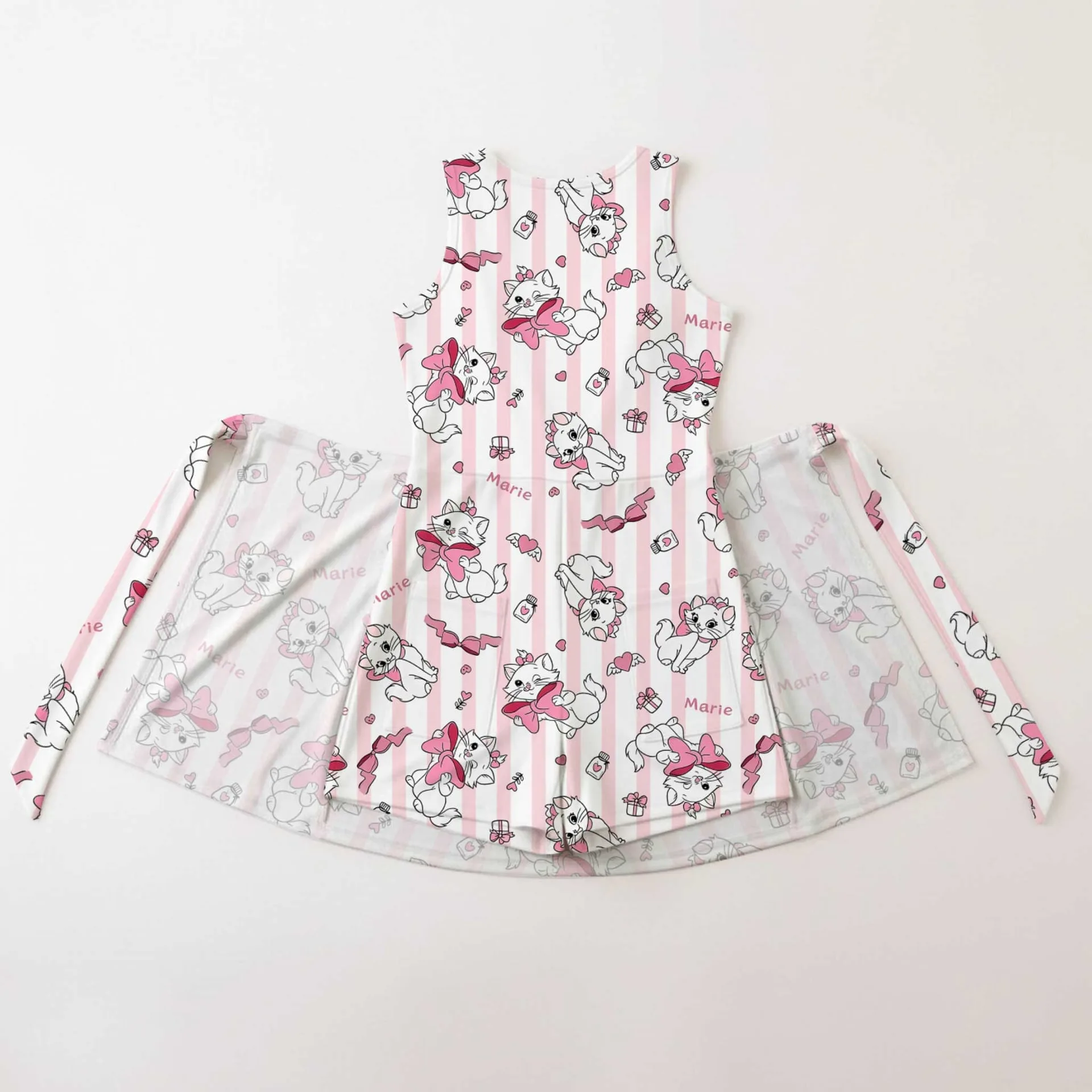 Girls Disney Marie Pink Bow Stripe Tennis Dress Skirt, Family Matching Outfit - Image 2