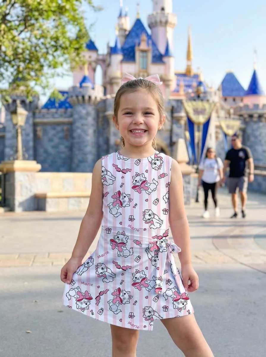 Girls Disney Marie Pink Bow Stripe Tennis Dress Skirt, Family Matching Outfit - Image 6