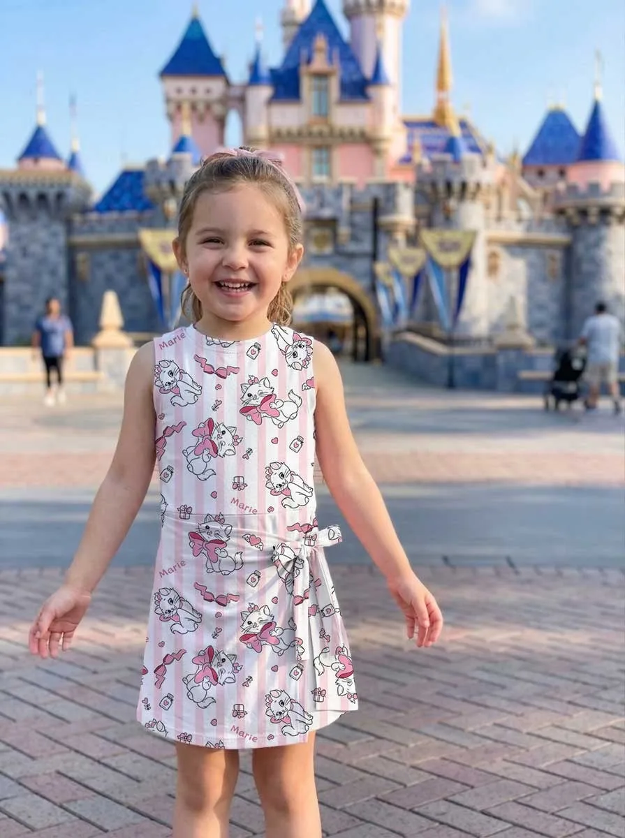 Girls Disney Marie Pink Bow Stripe Tennis Dress Skirt, Family Matching Outfit - Image 8