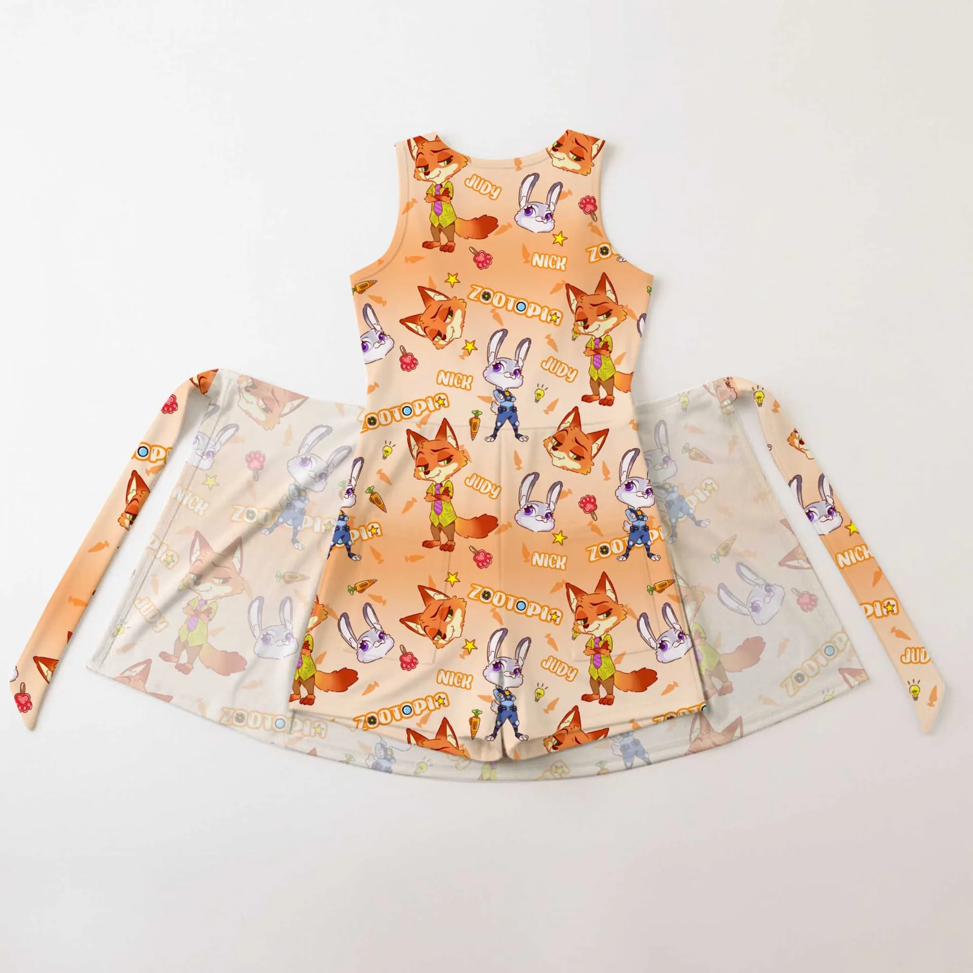 Girls Disney Nick Wilde and Judy Hopps Orange Tennis Dress Skirt, Family Matching Outfit - Image 2