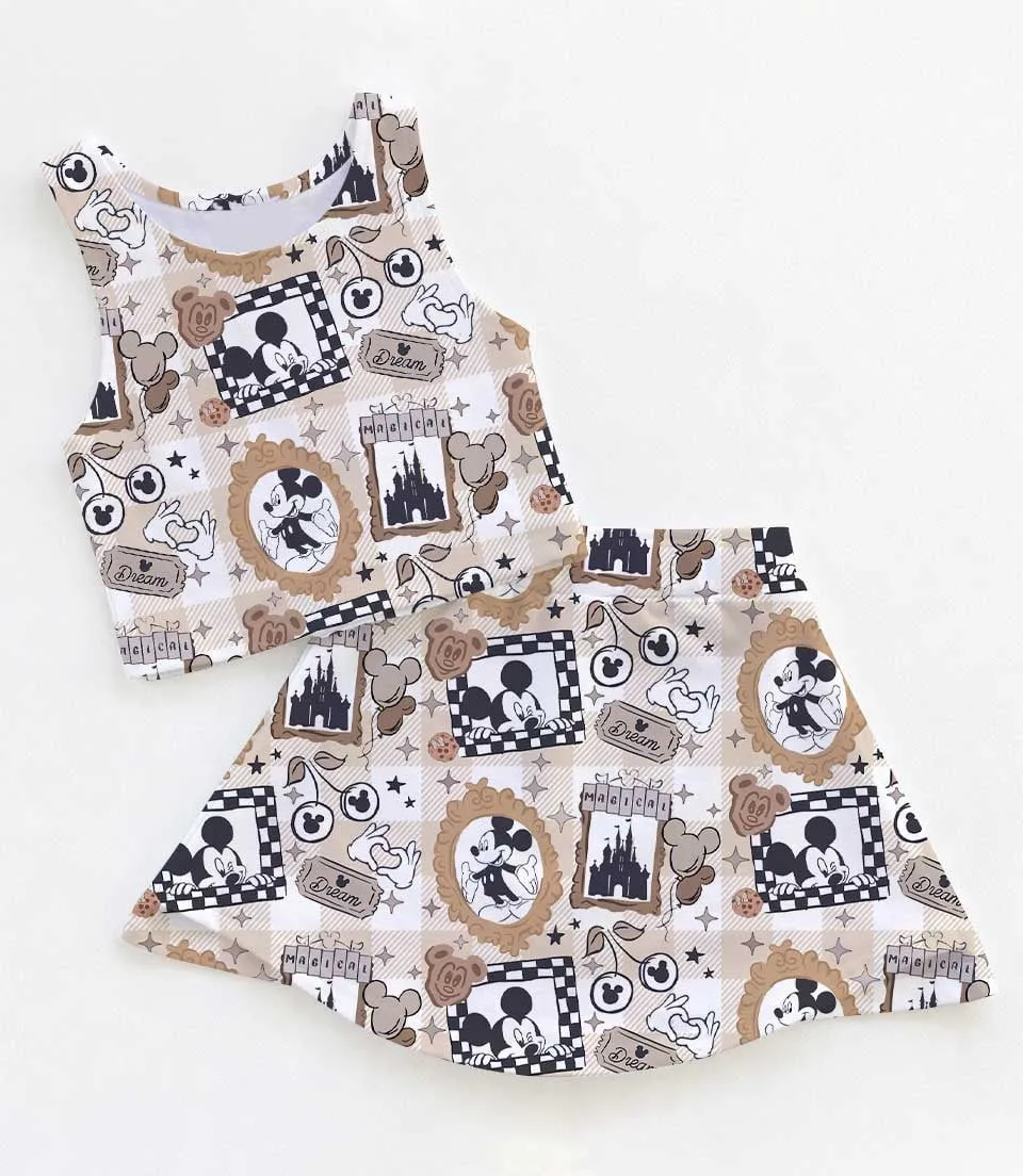 Women's Mickey Mouse Checkered Activewear Set, Magical Park Athletic Dress & Skort Outfit
