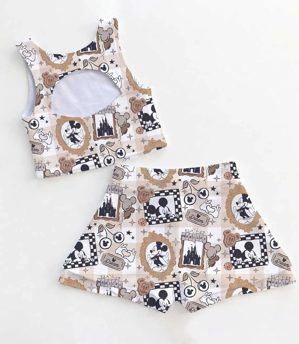 Women's Mickey Mouse Checkered Activewear Set, Magical Park Athletic Dress & Skort Outfit - Image 2