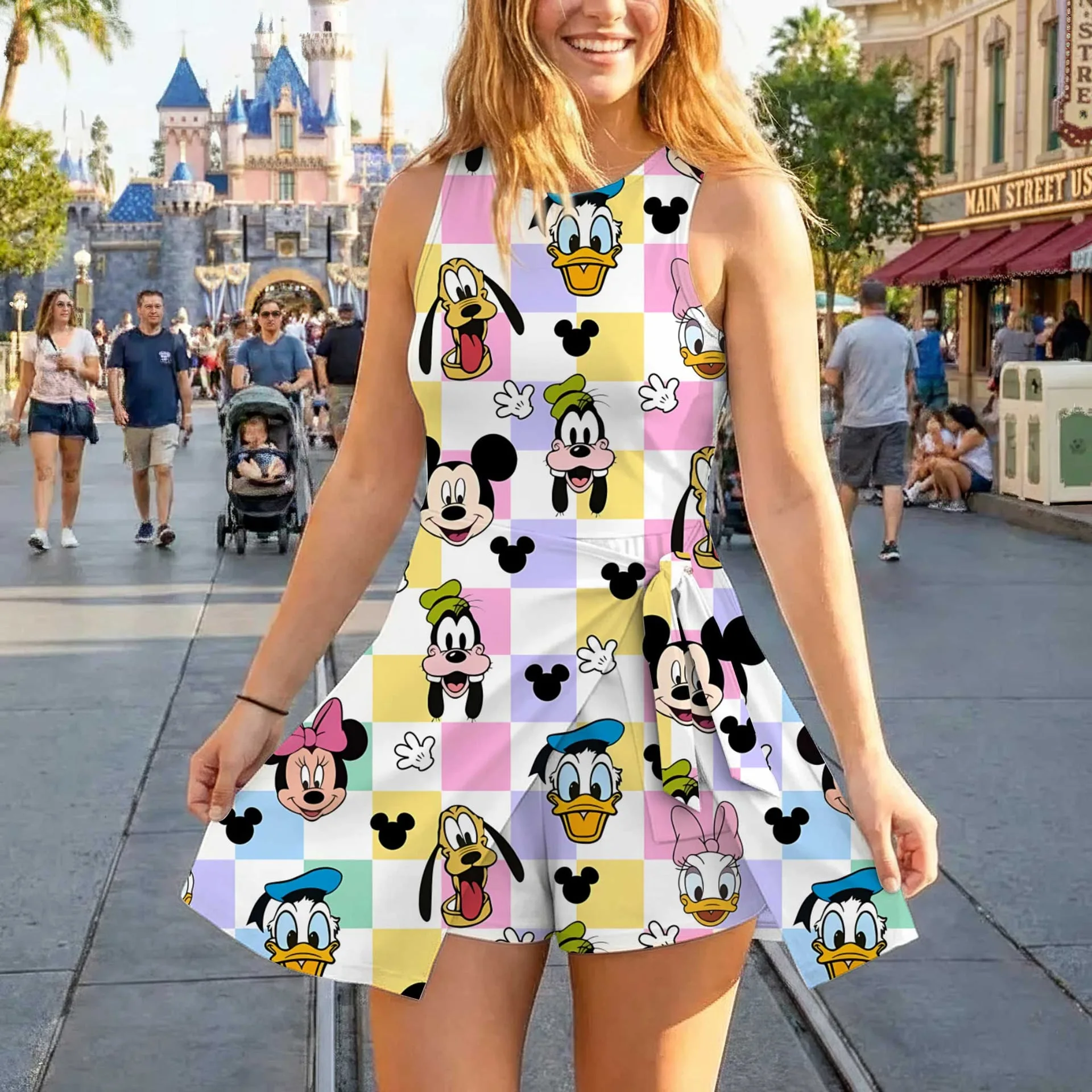 Girls Disney Mickey and Friends Multicolor Plaid Tennis Dress Skirt, Family Matching Outfit - Image 3