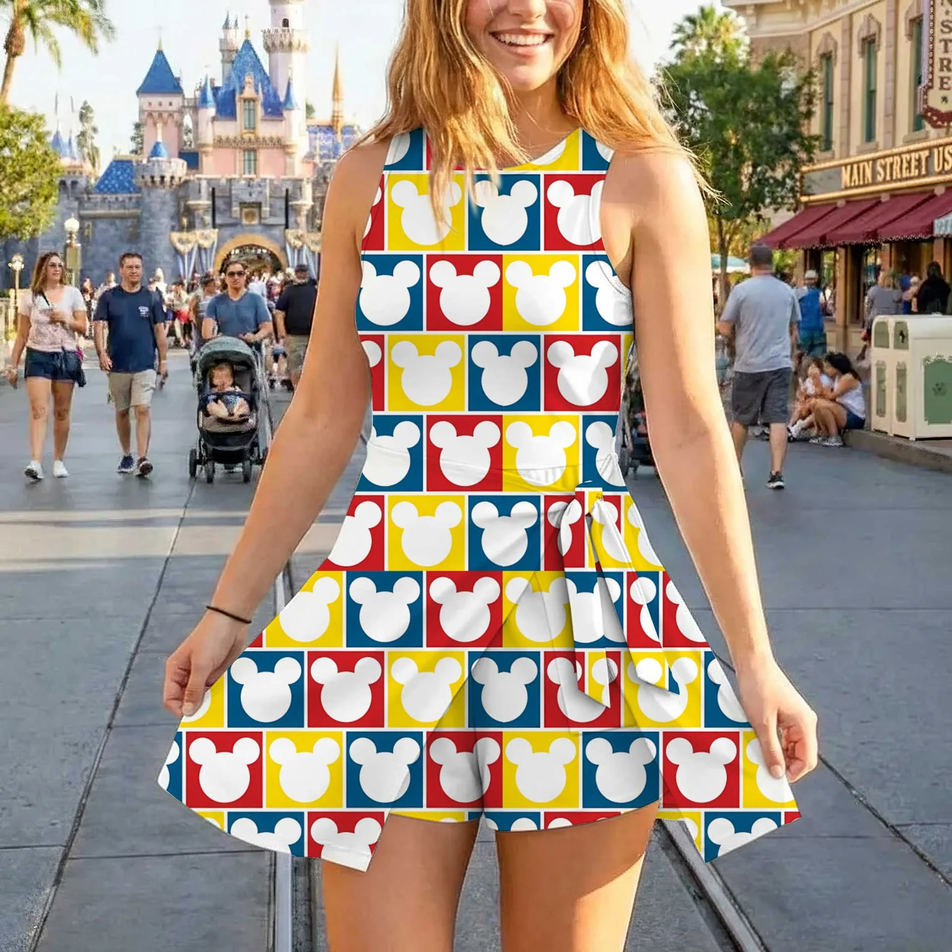 Girls Disney Mickey Icon Blue Burgundy Plaid Tennis Dress Skirt, Family Matching Outfit - Image 3
