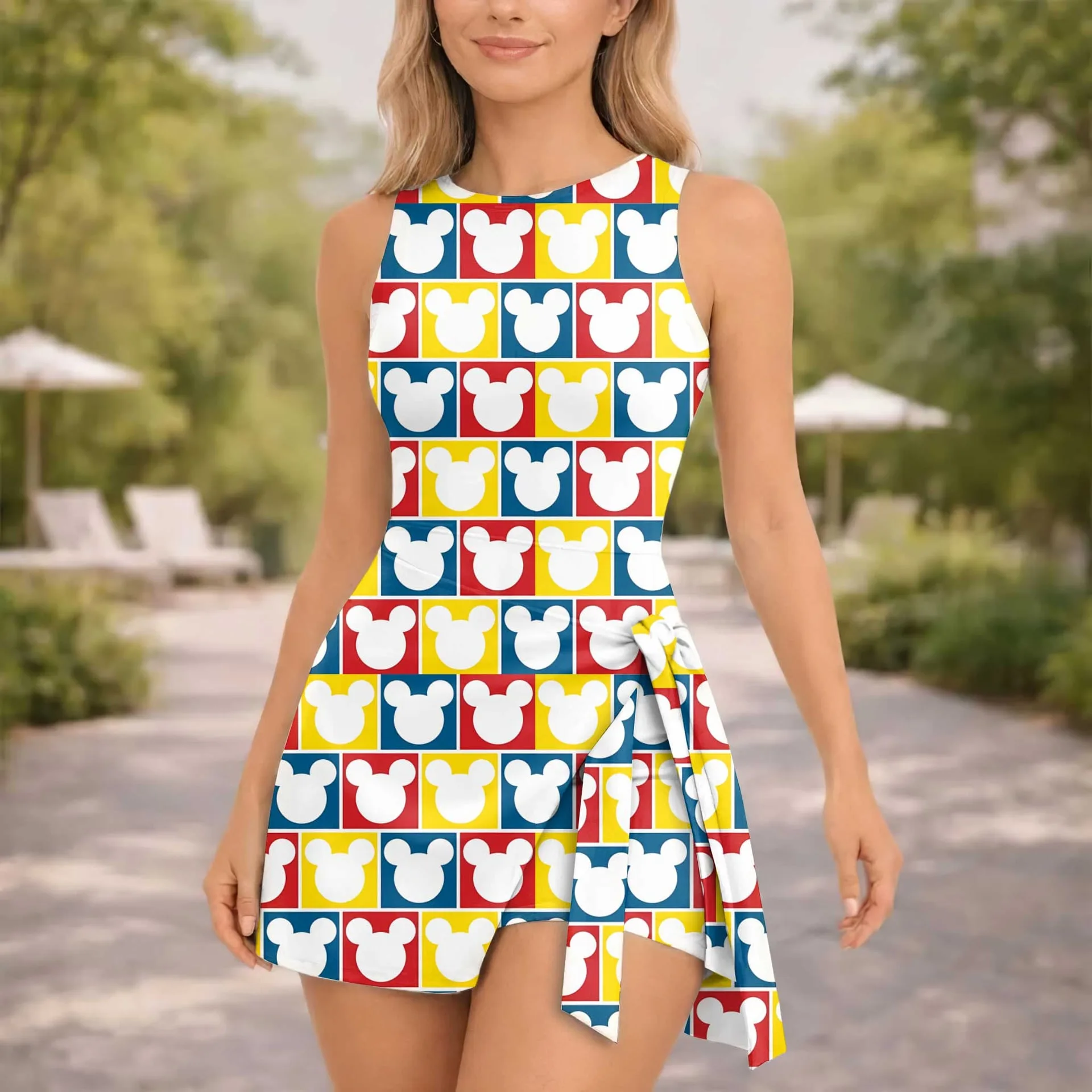 Girls Disney Mickey Icon Blue Burgundy Plaid Tennis Dress Skirt, Family Matching Outfit - Image 4