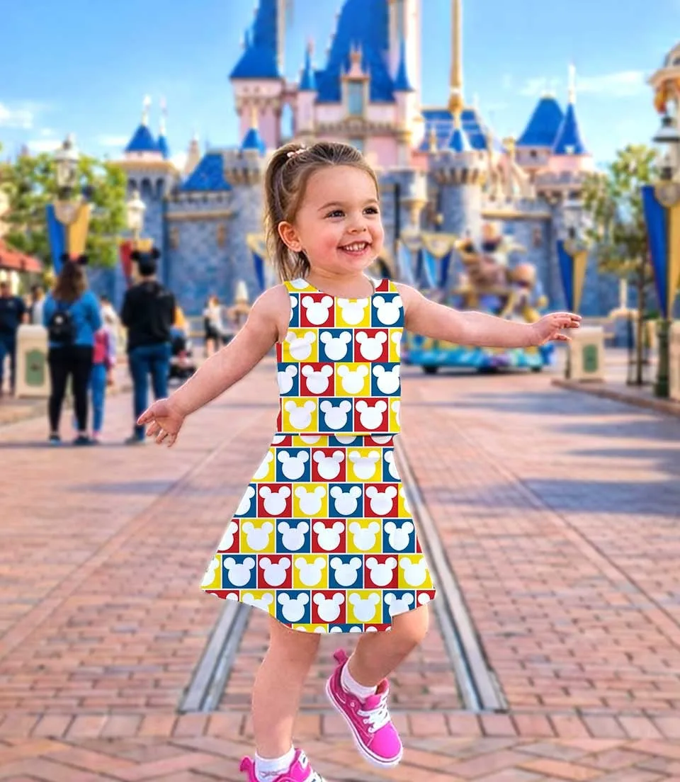 Mickey Mouse Rainbow Checkered Dress Set, Disney Family Vacation Outfit - Image 3