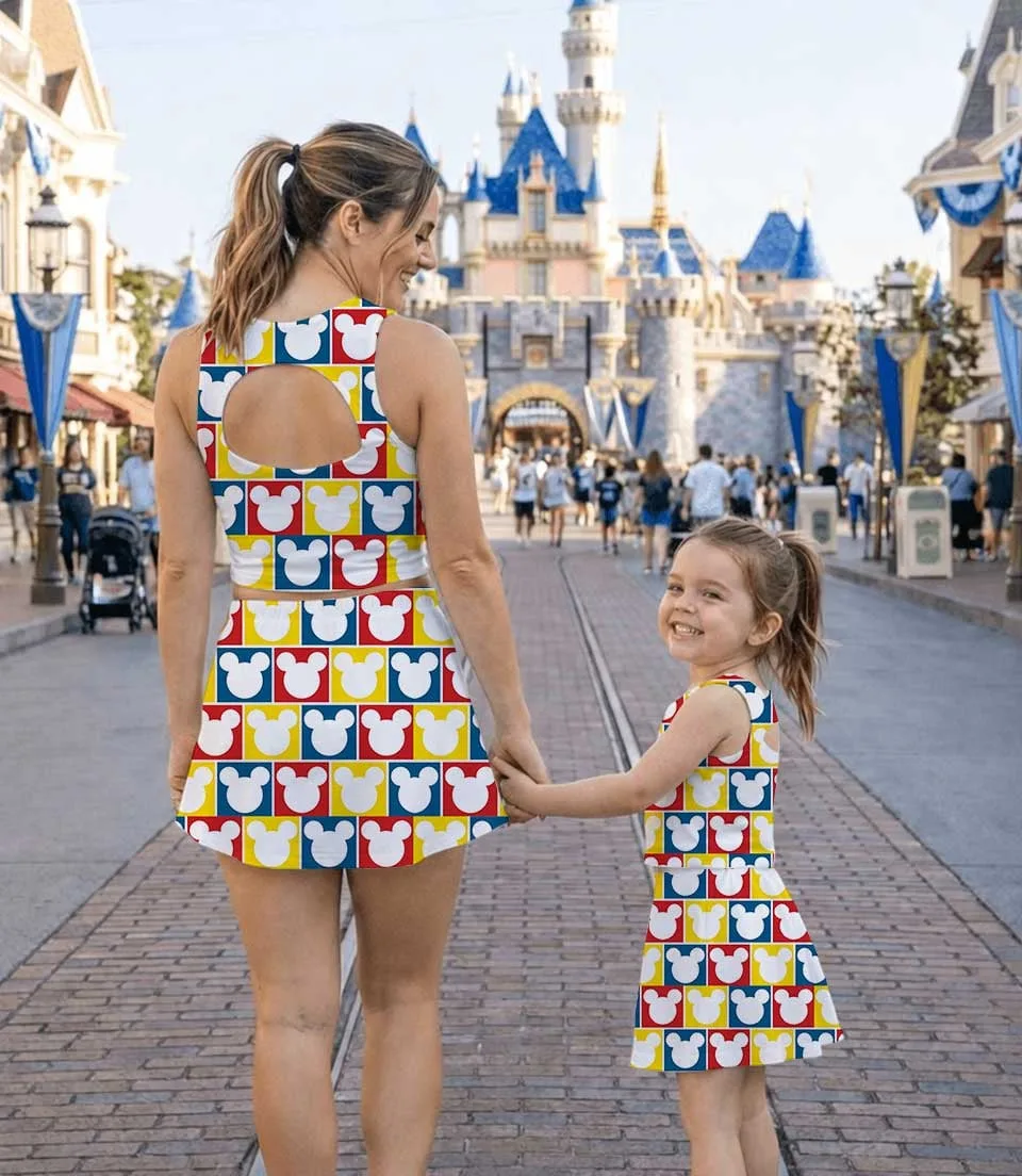 Mickey Mouse Rainbow Checkered Dress Set, Disney Family Vacation Outfit - Image 6