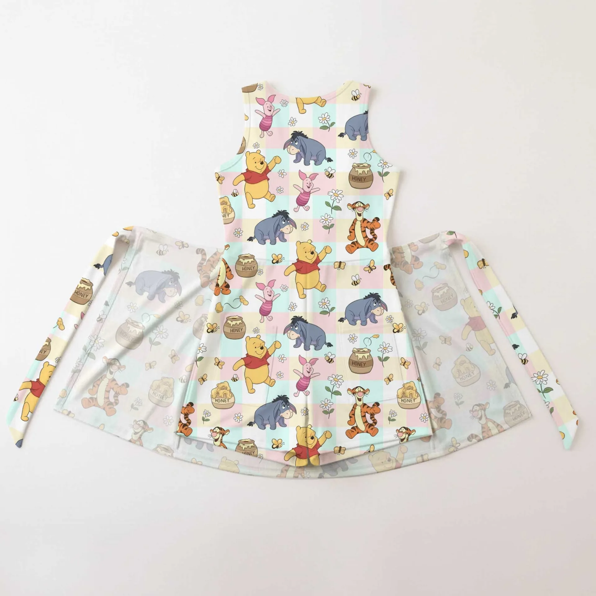 Girls Disney Winnie the Pooh Blue Pink Checkered Tennis Dress Skirt, Family Matching Outfit - Image 2