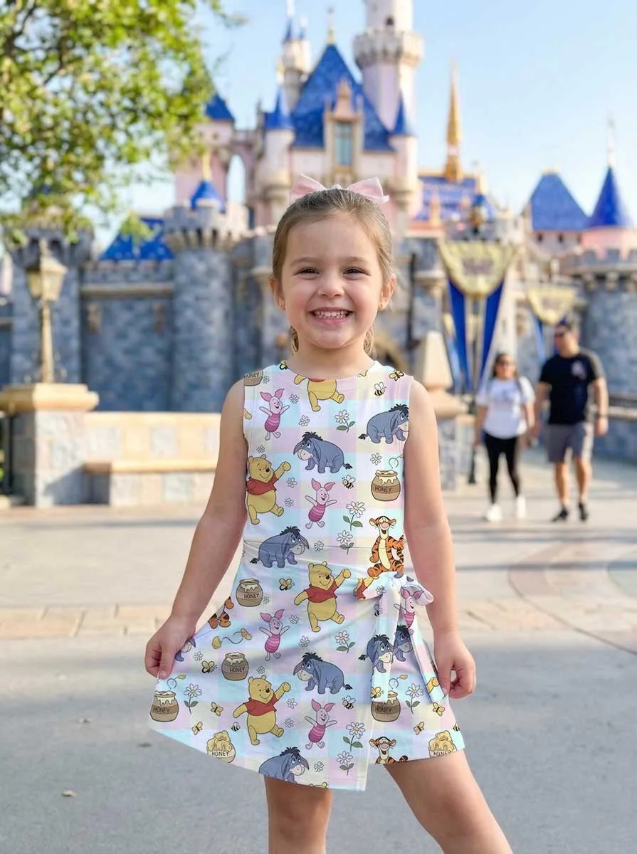 Girls Disney Winnie the Pooh Blue Pink Checkered Tennis Dress Skirt, Family Matching Outfit - Image 6
