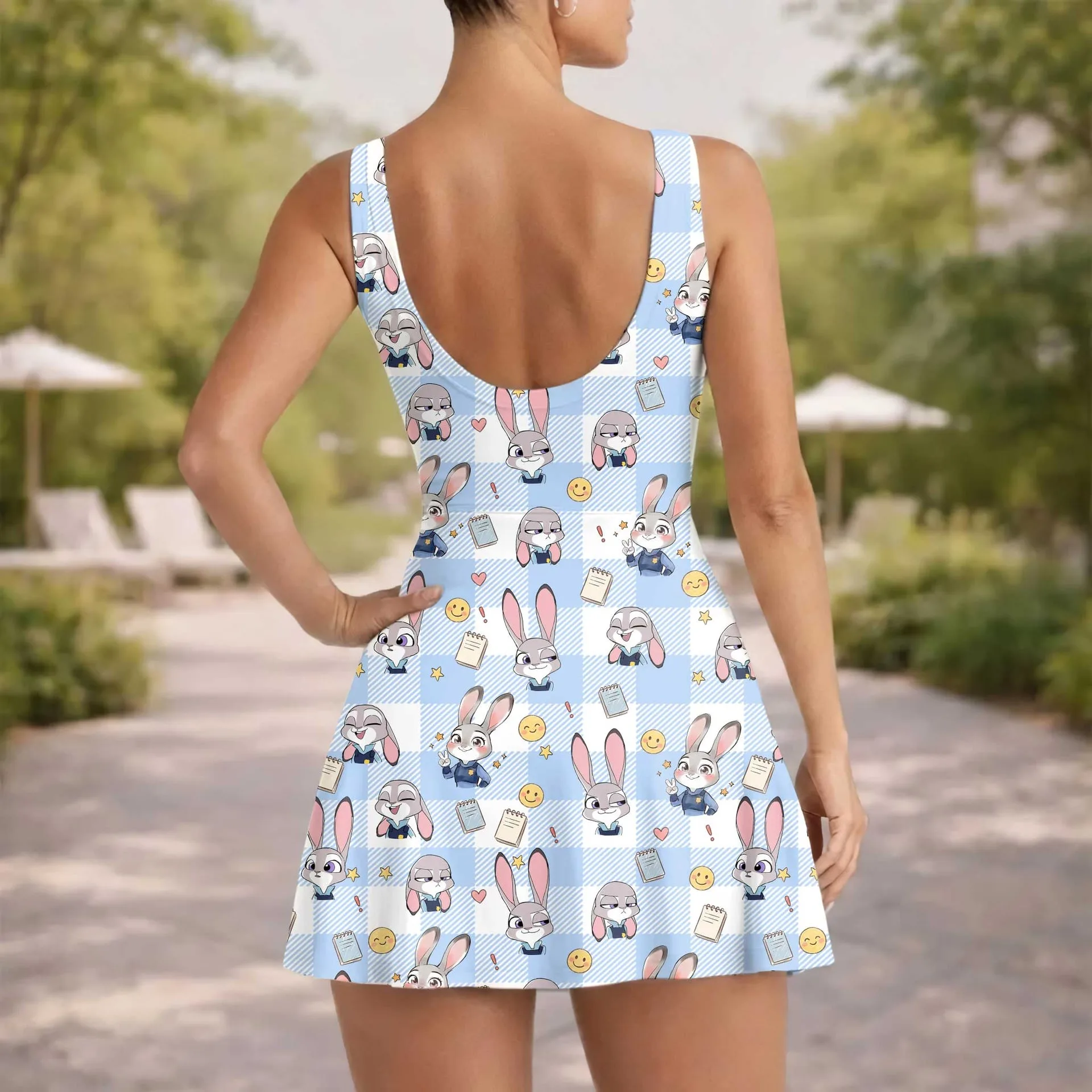 Girls Disney Judy Hopps Blue White Checkered Tennis Dress Skirt, Family Matching Outfit - Image 5