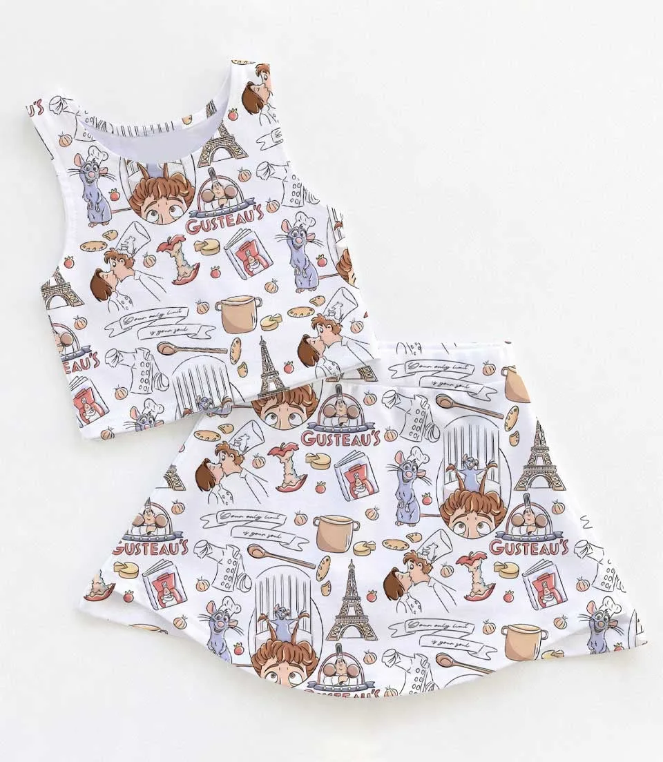 Women's Ratatouille Activewear Set, Paris Chef Rat Athletic Dress & Skort Outfit, Mommy & Me Sportswear