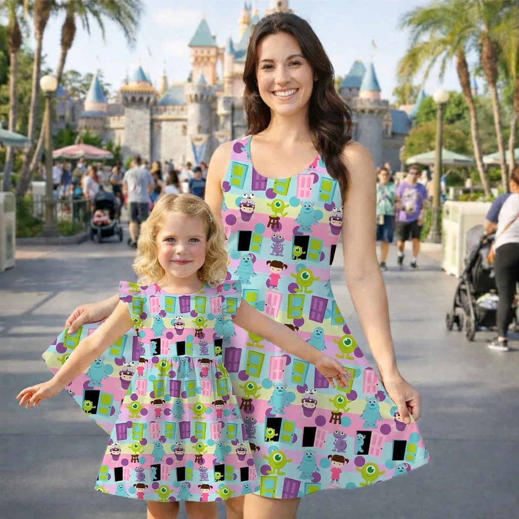 Disney Monsters Inc Character Pattern Mommy & Me Dress, Mama Mini Family Matching Outfit - Image 2
