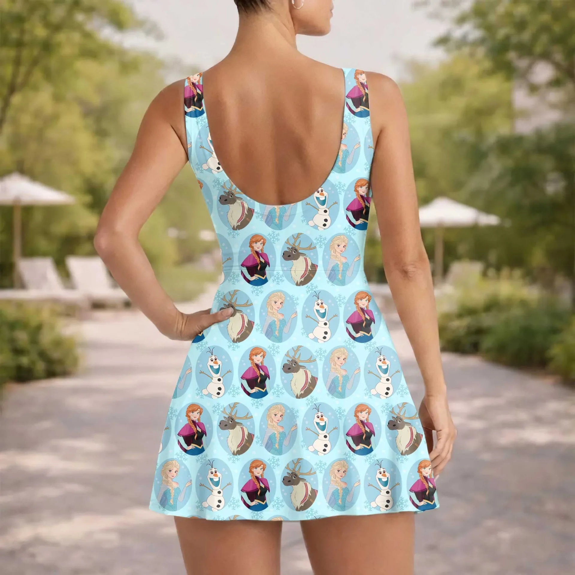 Girls Disney Frozen Characters Blue Tennis Dress Skirt, Family Matching Outfit - Image 3