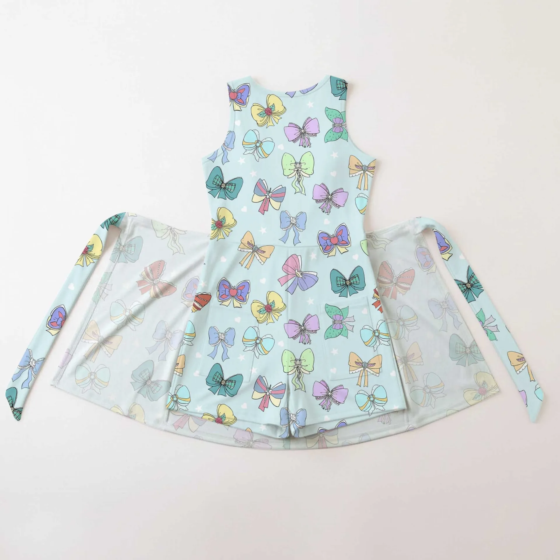 Girls Blue Colorful Bow Print Tennis Dress Skirt, Family Matching Outfit - Image 2