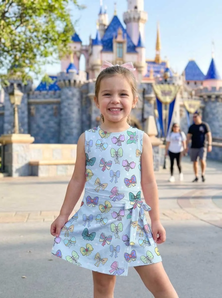 Girls Blue Colorful Bow Print Tennis Dress Skirt, Family Matching Outfit - Image 6