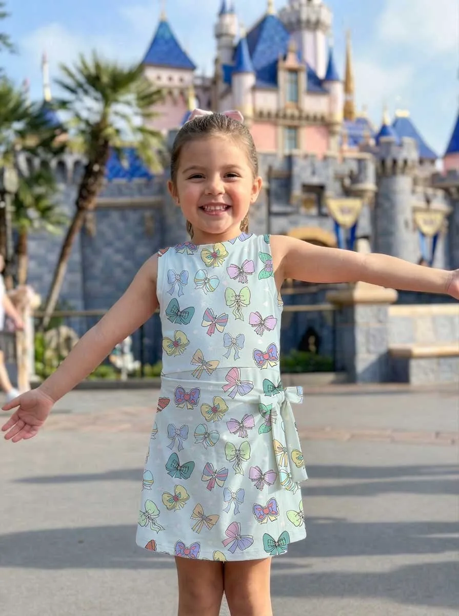 Girls Blue Colorful Bow Print Tennis Dress Skirt, Family Matching Outfit - Image 7