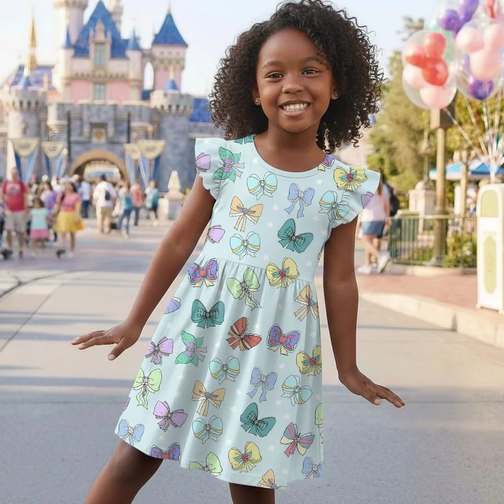 Colorful Bow Pattern Mommy & Me Dress, Mama Mini Family Matching Outfit - Image 6