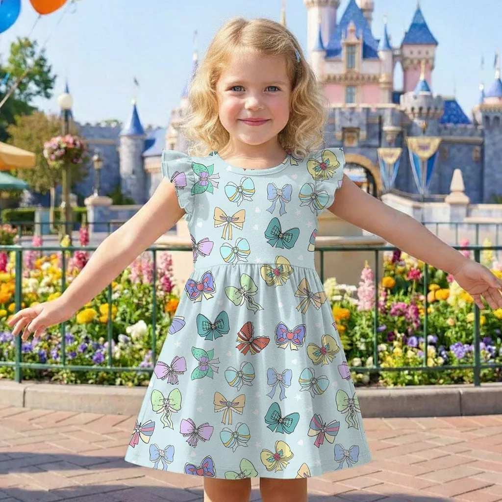 Colorful Bow Pattern Mommy & Me Dress, Mama Mini Family Matching Outfit - Image 8
