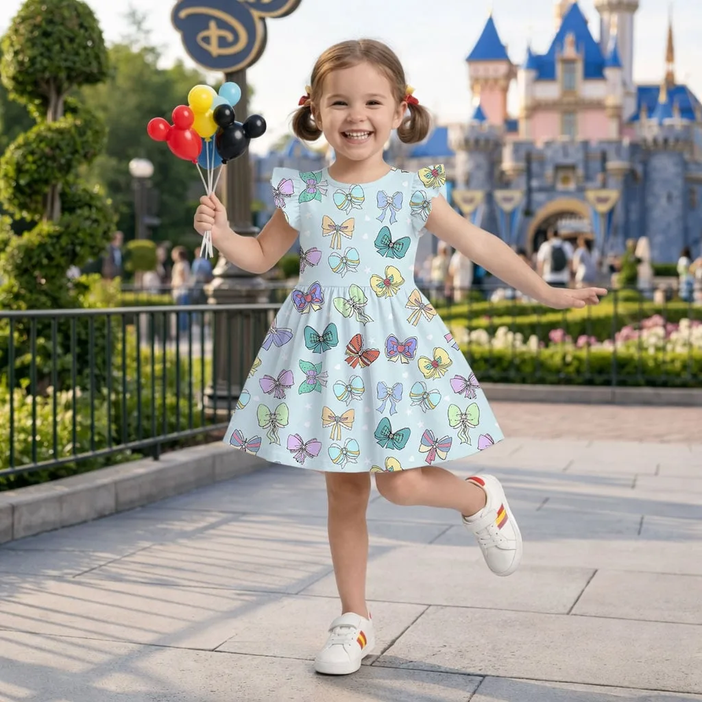 Colorful Bow Pattern Mommy & Me Dress, Mama Mini Family Matching Outfit - Image 9