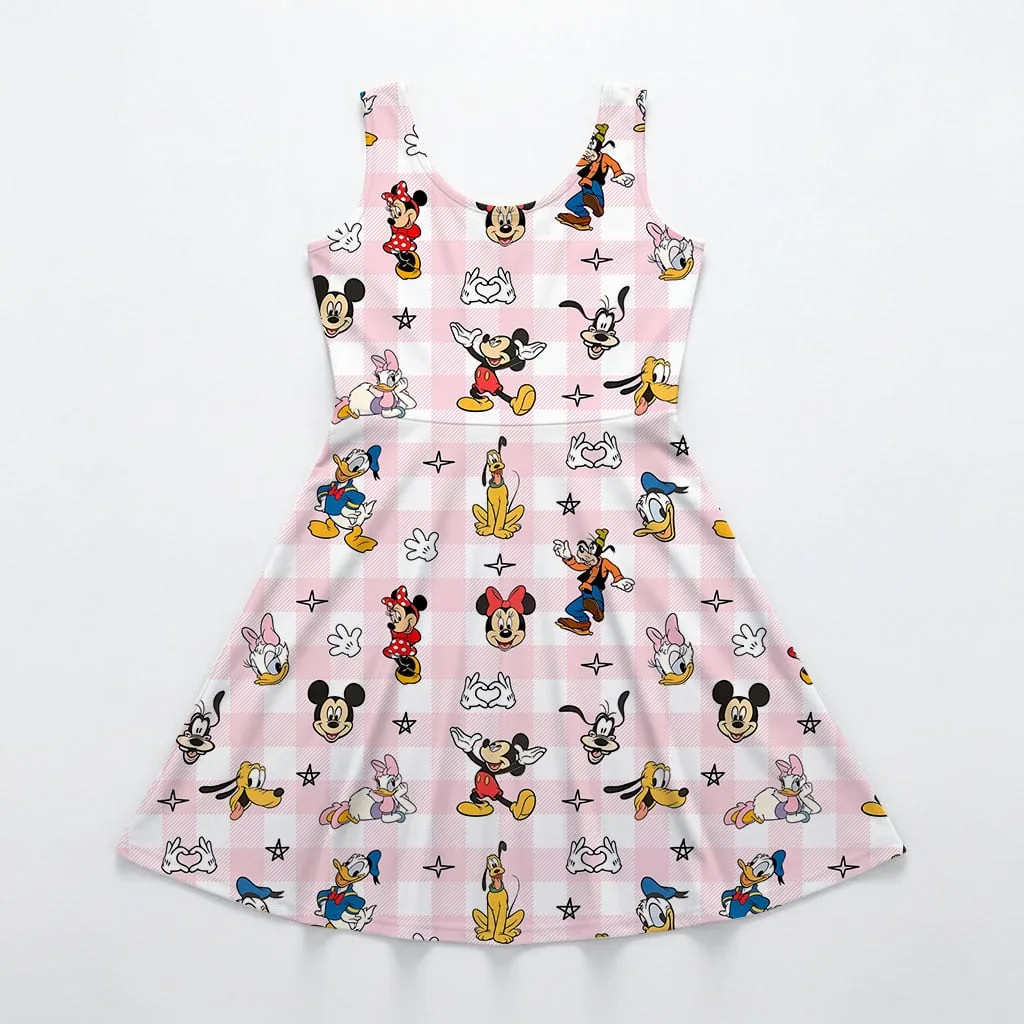 Mickey Friends Pink Plaid Mommy & Me Dress, Mama Mini Family Matching Outfit - Image 3
