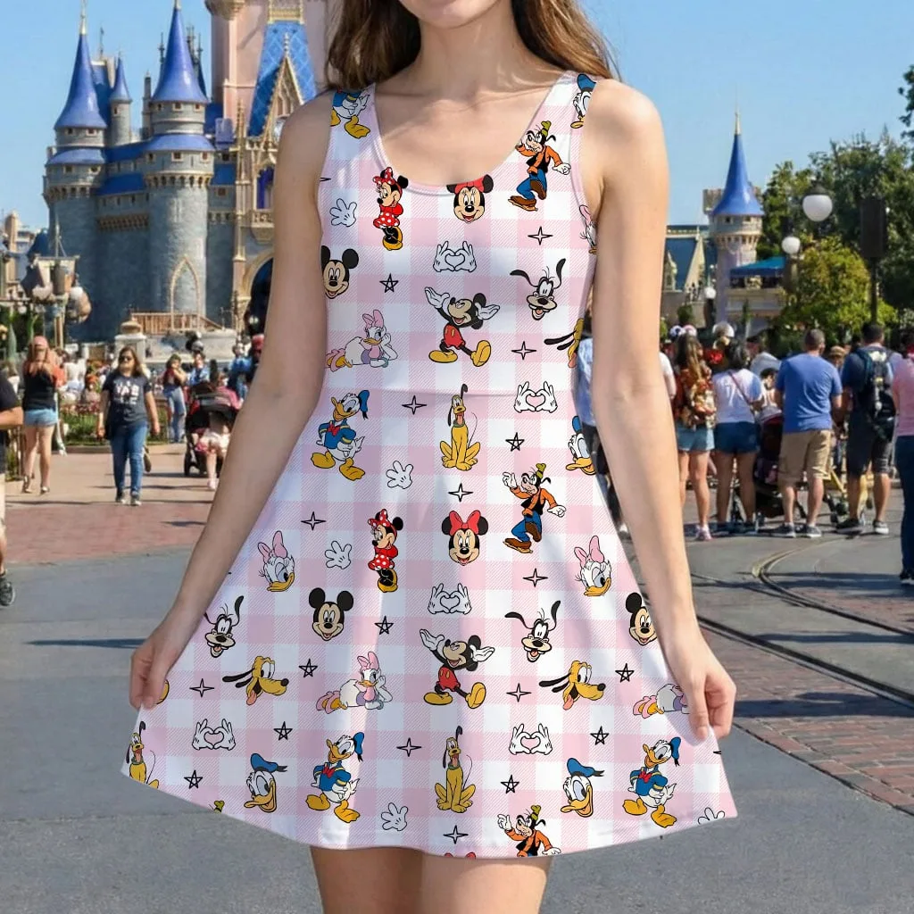 Mickey Friends Pink Plaid Mommy & Me Dress, Mama Mini Family Matching Outfit - Image 5