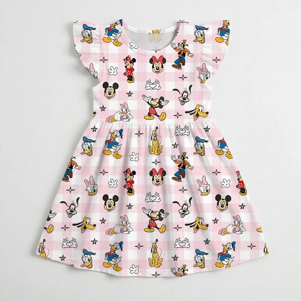 Mickey Friends Pink Plaid Mommy & Me Dress, Mama Mini Family Matching Outfit - Image 4