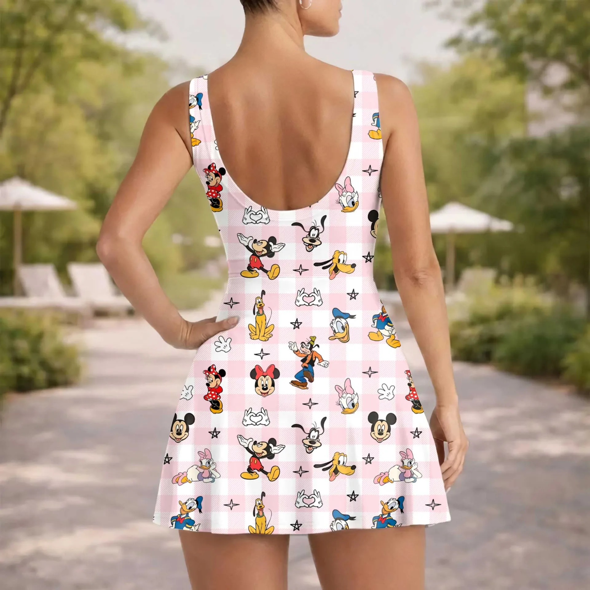 Girls Pink Checkerboard Mickey Tennis Dress Skirt, Family Matching Disney Outfit - Image 5