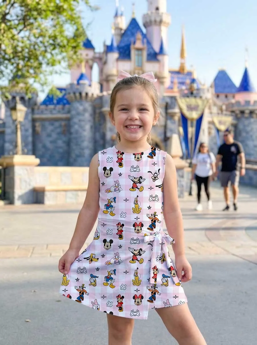 Girls Pink Checkerboard Mickey Tennis Dress Skirt, Family Matching Disney Outfit - Image 6