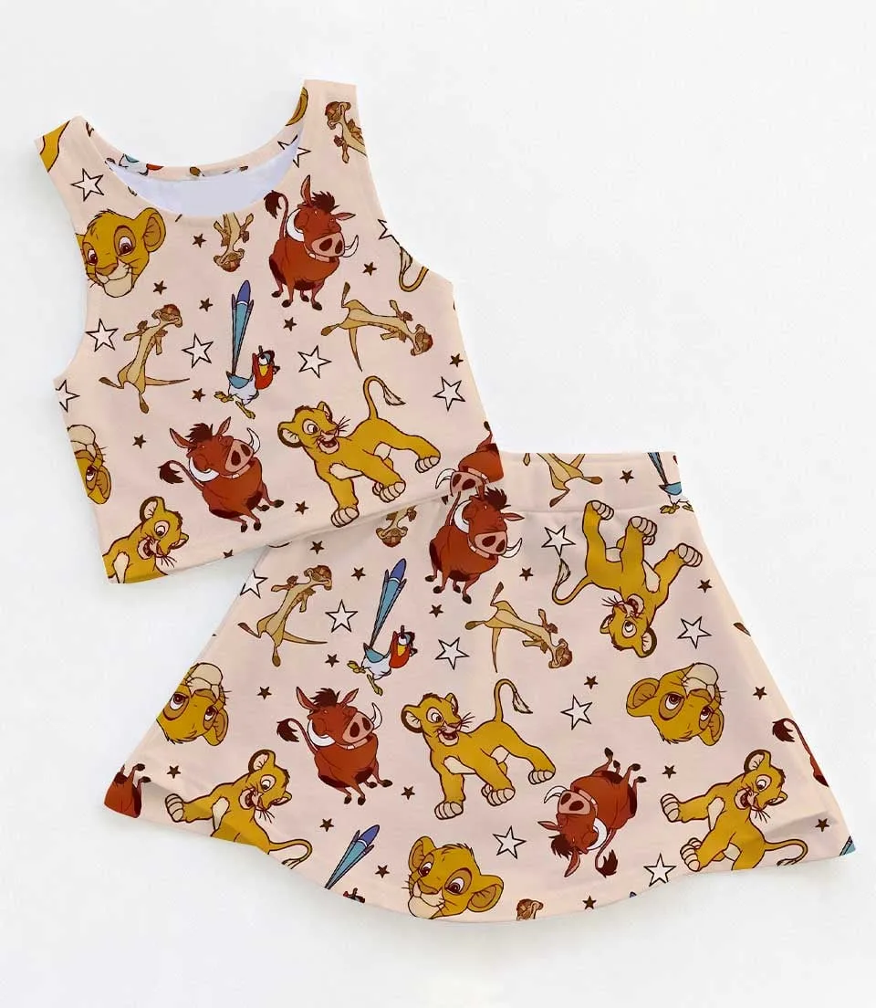 Women's Lion King Activewear Set, Simba Timon & Pumba Athletic Dress & Skort Outfit, Safari Adventure Sportswear