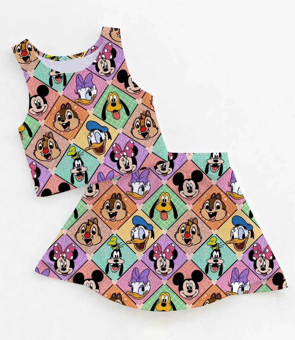 Disney Mickey And Friends Colorful Collage Dress Set, Magical Kingdom Vacation Outfit