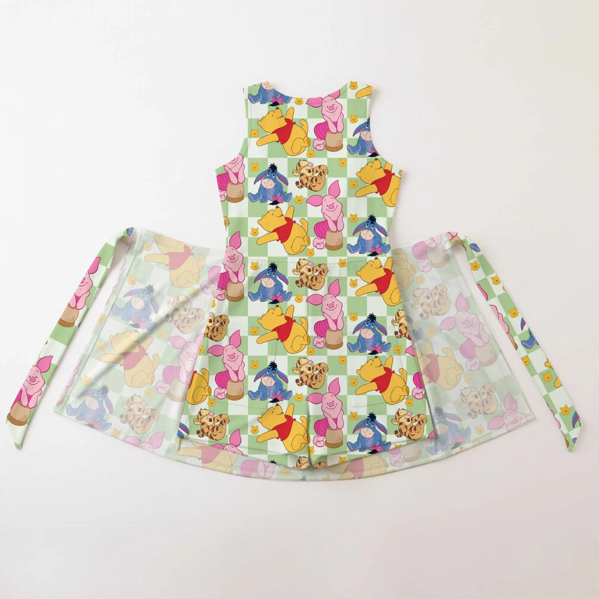 Girls Disney Winnie the Pooh Green Gingham Tennis Dress Skirt, Family Matching Outfit - Image 2