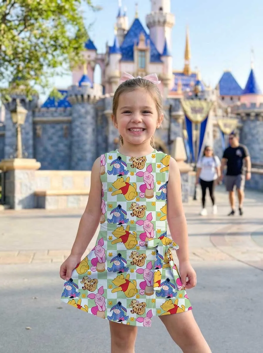 Girls Disney Winnie the Pooh Green Gingham Tennis Dress Skirt, Family Matching Outfit - Image 6