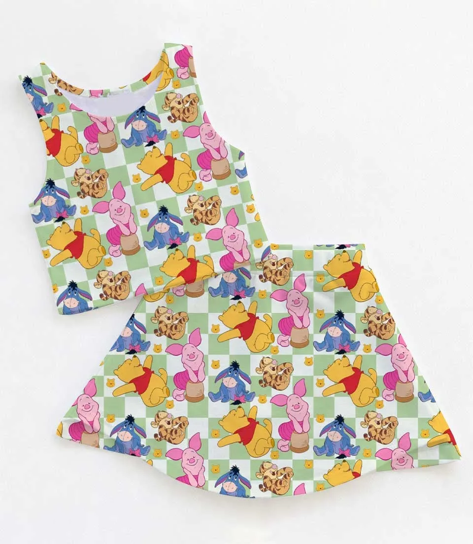 Gingham Winnie The Pooh Dress Set, Family Matching Vacation Outfit