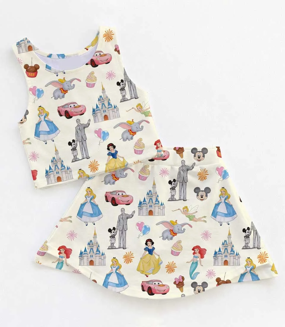 Retro Disney Princess Dress Set, Rapunzel Belle Cinderella Vacation Outfit
