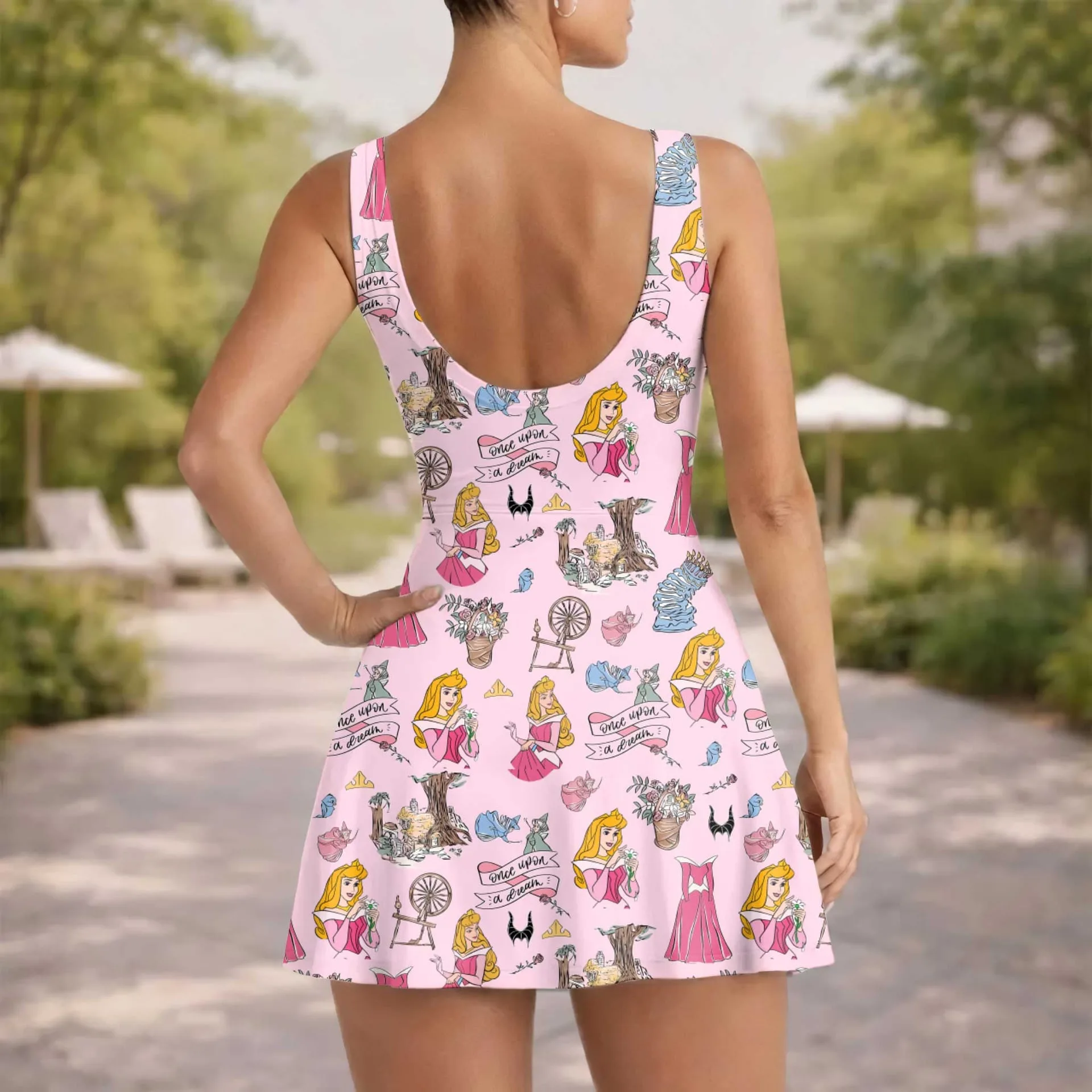 Girls Disney Aurora Sleeping Beauty Pink Princess Tennis Dress Skirt, Family Matching Outfit - Image 3