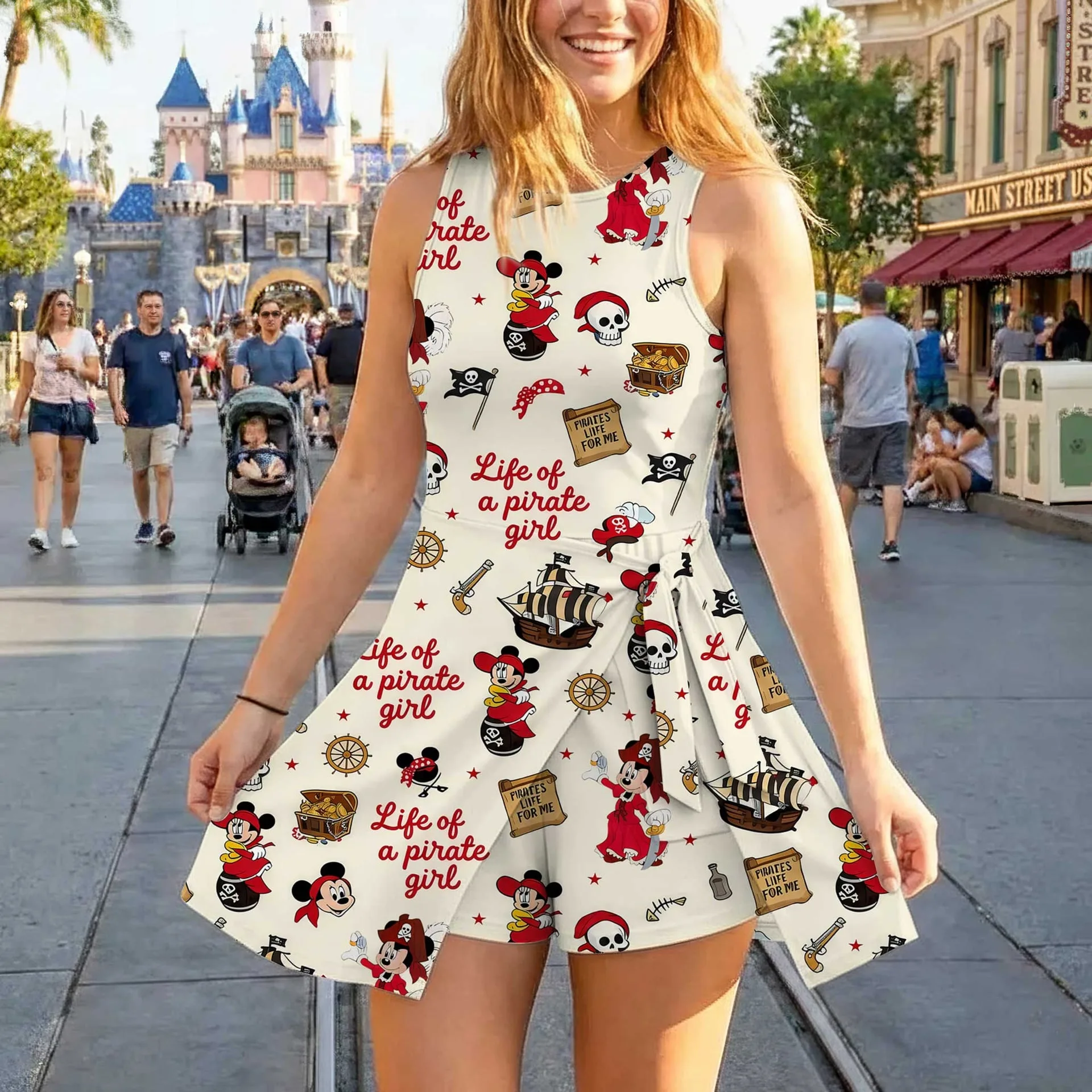Girls Disney Mickey Pirate Treasure Map Tennis Dress Skirt, Family Matching Outfit - Image 3