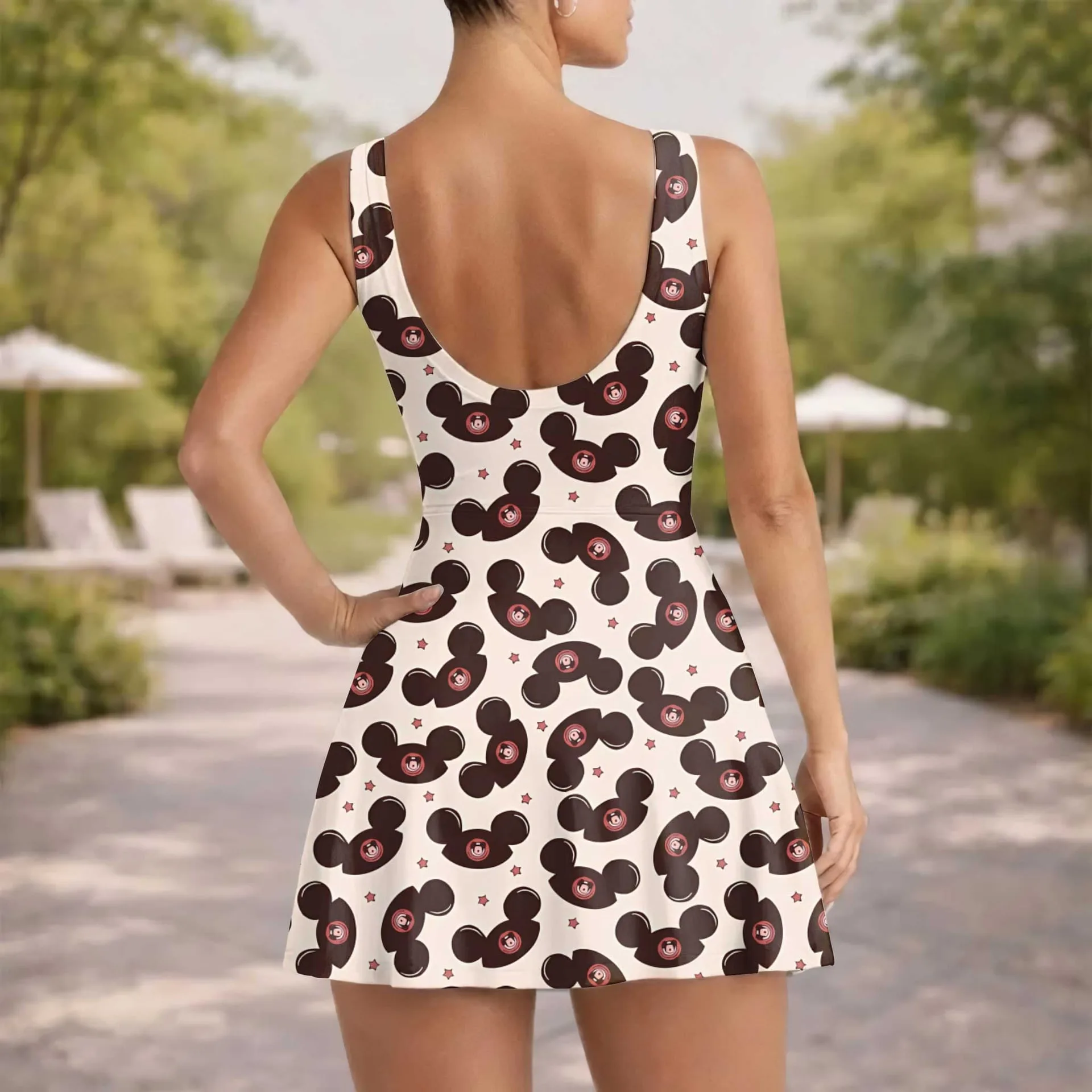 Girls Disney Mickey Mouse Ears Hat Red White Tennis Dress Skirt, Family Matching Outfit - Image 5