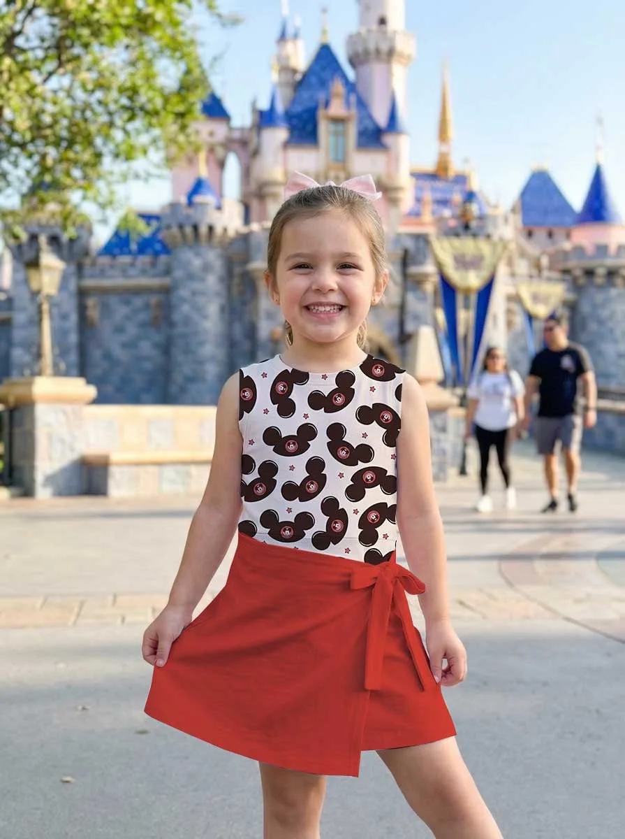 Girls Disney Mickey Mouse Ears Hat Red White Tennis Dress Skirt, Family Matching Outfit - Image 6